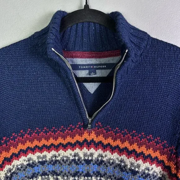 Tommy Hilfiger sweater medium fair isle quarter zip wool blend